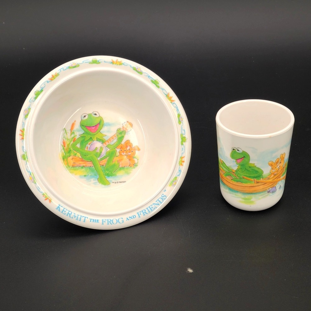 Vintage EDEN Kermit the Frog Hard Plastic Child's Bowl & Cup
